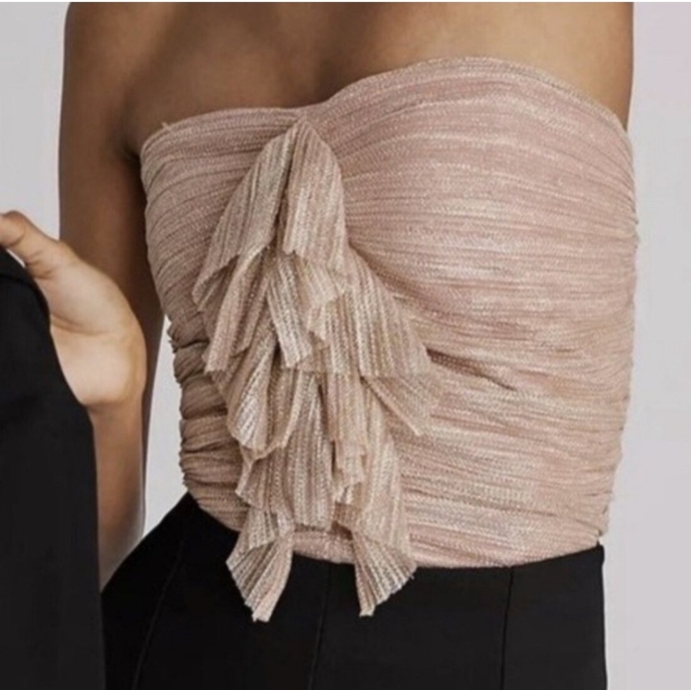 NWT Maeve Anthropologie Ruffled Metallic Tube Top Pink Rose Gold,  size L